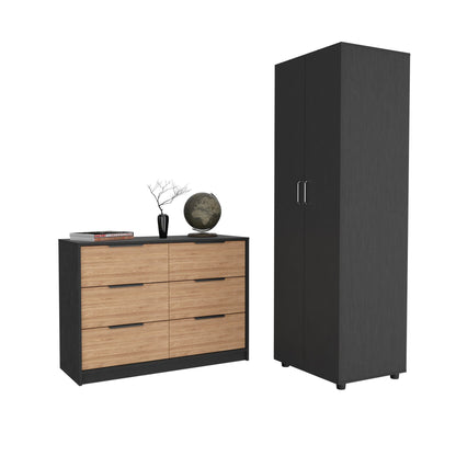 2 Piece Bedroom Set, London Armoire + Egeo 4 Drawer Dresser, Black / Pine image 2