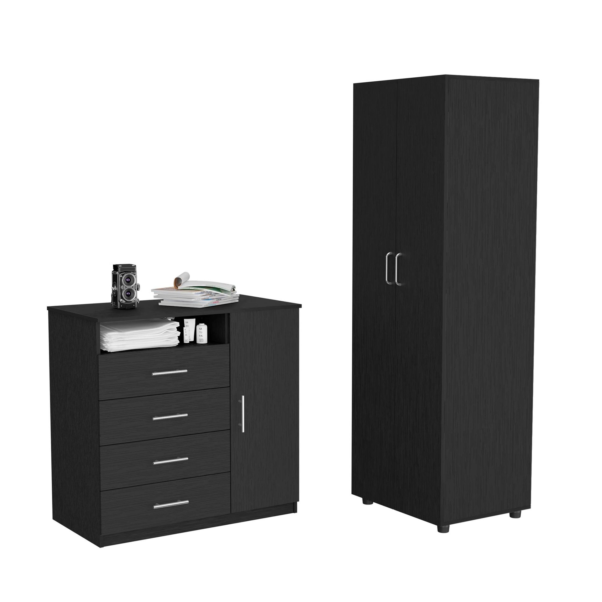 2 Piece Bedroom Set, London Armoire + Rioja 4 Drawer Dresser, Black image 2