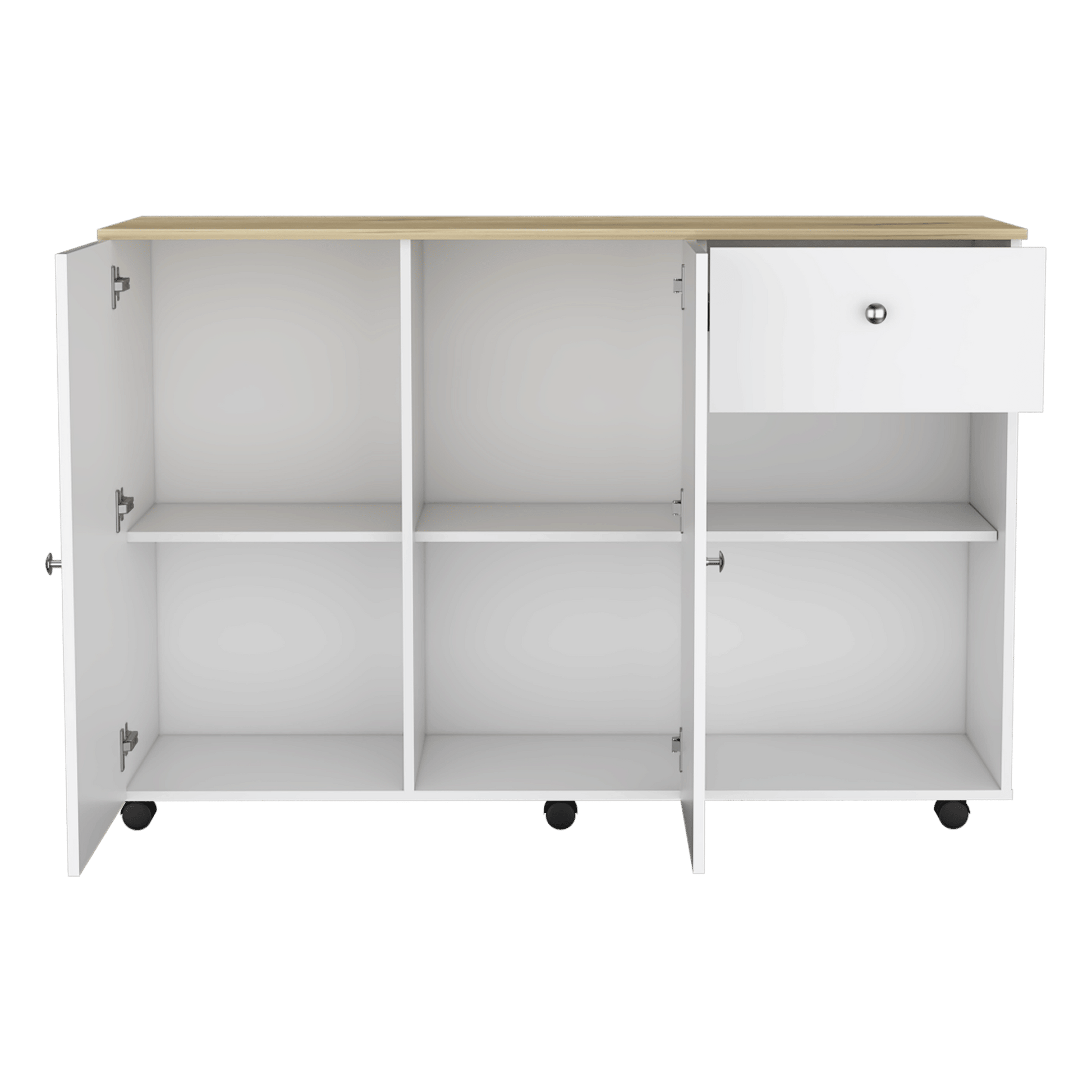 2 Piece Kitchen Set, Syros Kitchen Island Cart + Malta Kitchen Pantry Cabinet, White / Light Oak image 4