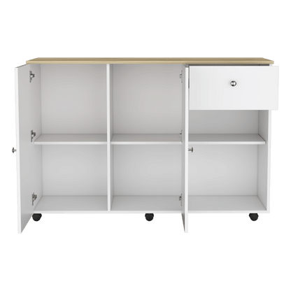 2 Piece Kitchen Set, Syros Kitchen Island Cart + Malta Kitchen Pantry Cabinet, White / Light Oak image 4