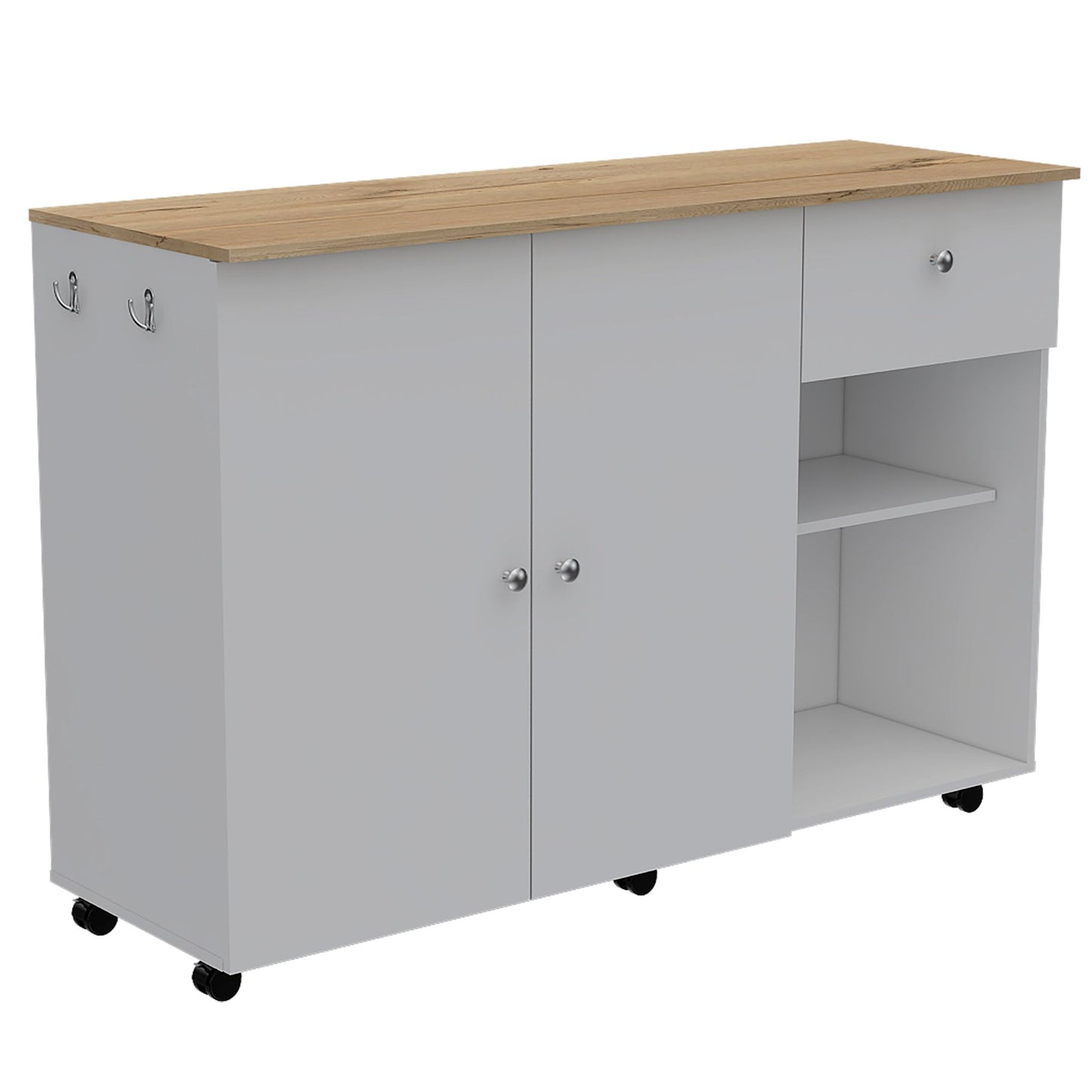 2 Piece Kitchen Set, Syros Kitchen Island Cart + Malta Kitchen Pantry Cabinet, White / Light Oak image 3