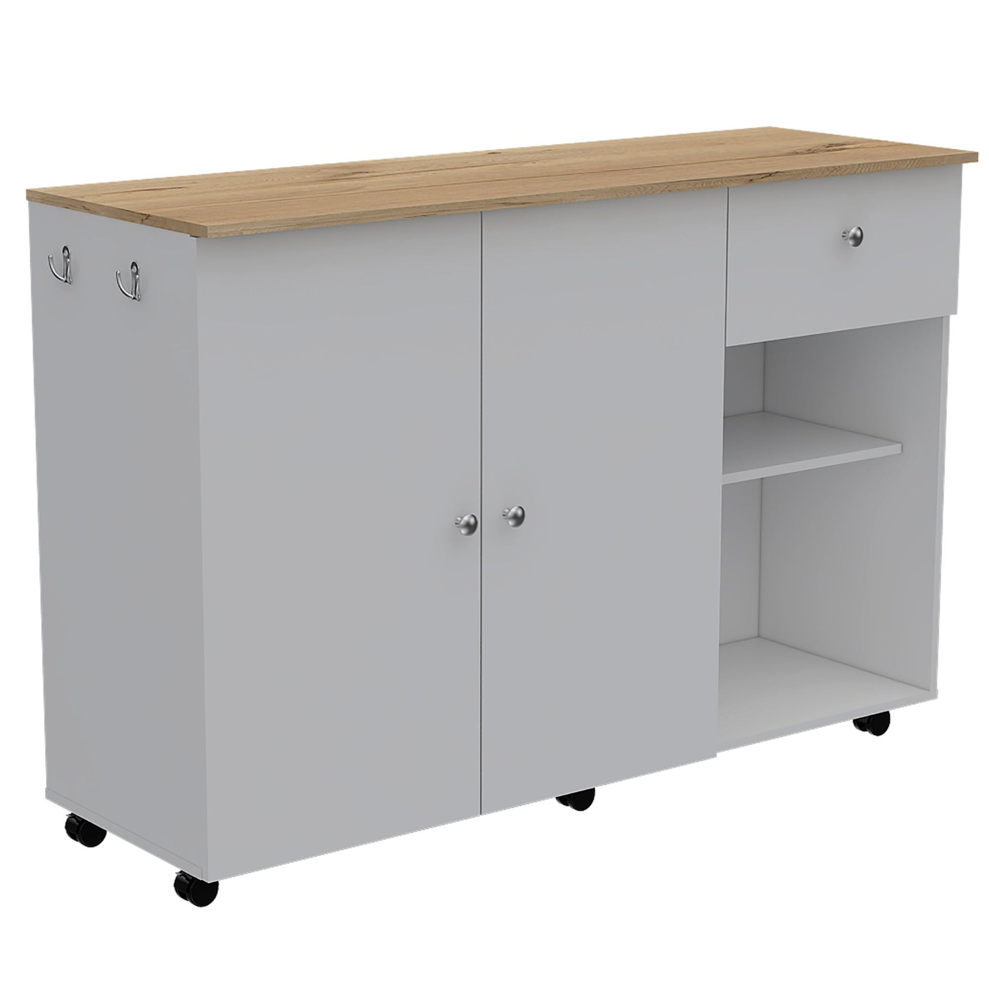 2 Piece Kitchen Set, Syros Kitchen Island Cart + Malta Kitchen Pantry Cabinet, White / Light Oak image 3