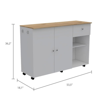 2 Piece Kitchen Set, Syros Kitchen Island Cart + Malta Kitchen Pantry Cabinet, White / Light Oak image 7