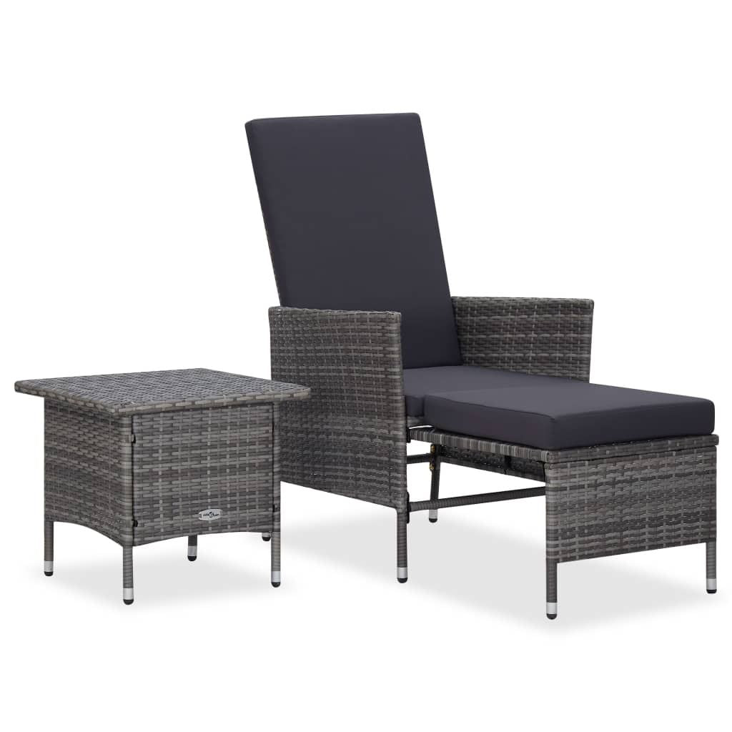 2 Piece Patio Lounge Set with Cushions Poly Rattan Gray image 1