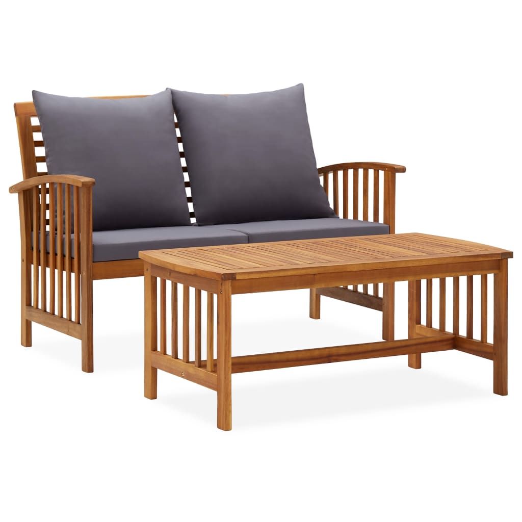 2 Piece Patio Lounge Set with Cushions Solid Acacia Wood image 1