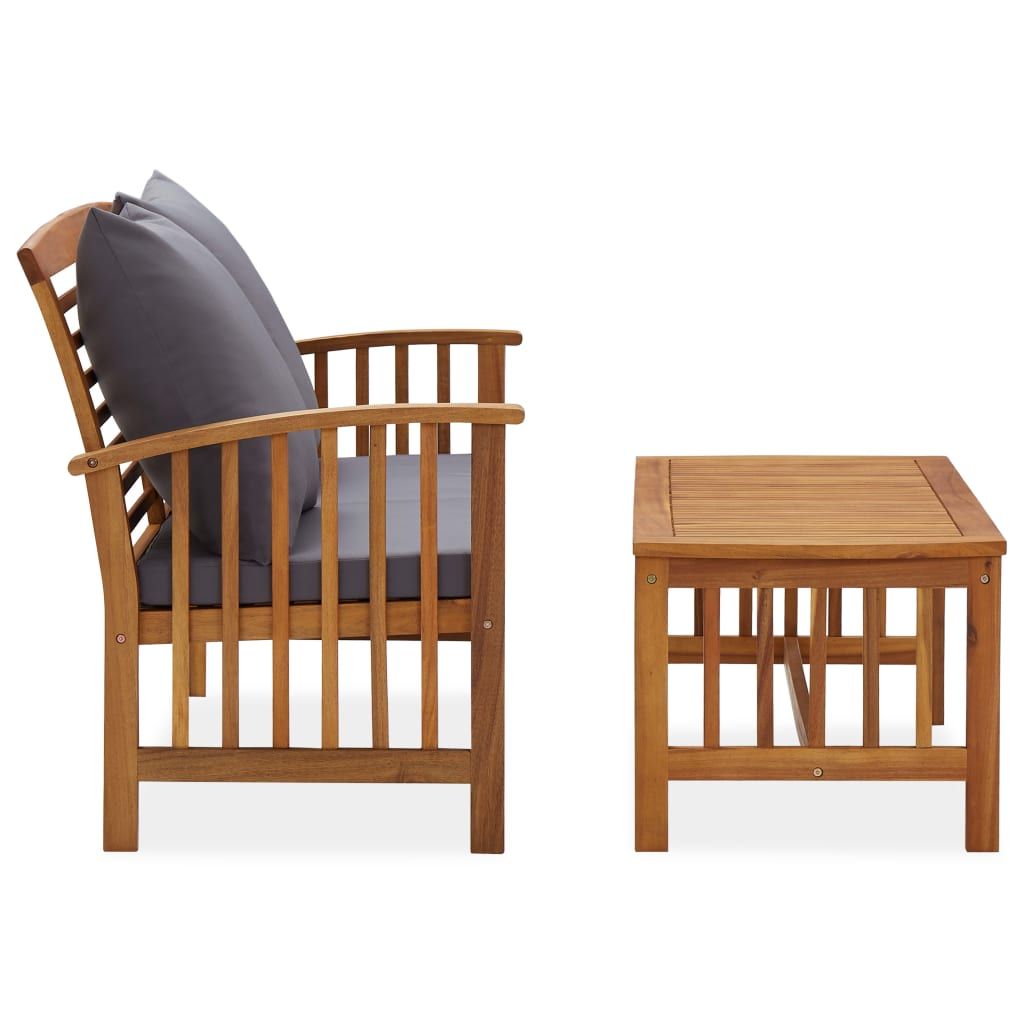 2 Piece Patio Lounge Set with Cushions Solid Acacia Wood image 2