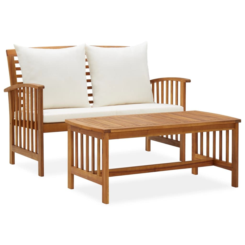 2 Piece Patio Lounge Set with Cushions Solid Acacia Wood image 1