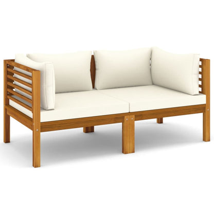 2-Seater Patio Sofa with Cream Cushion Solid Acacia Wood image 2