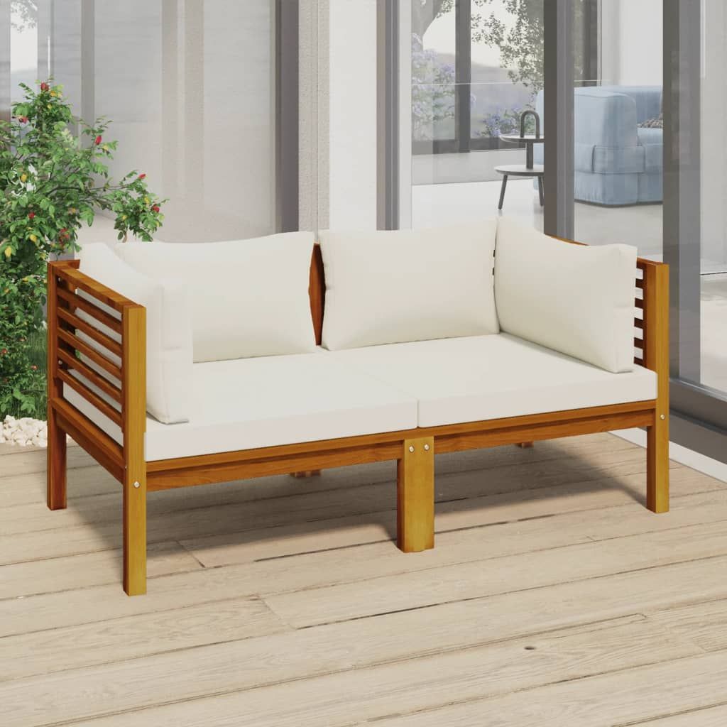 2-Seater Patio Sofa with Cream Cushion Solid Acacia Wood image 1