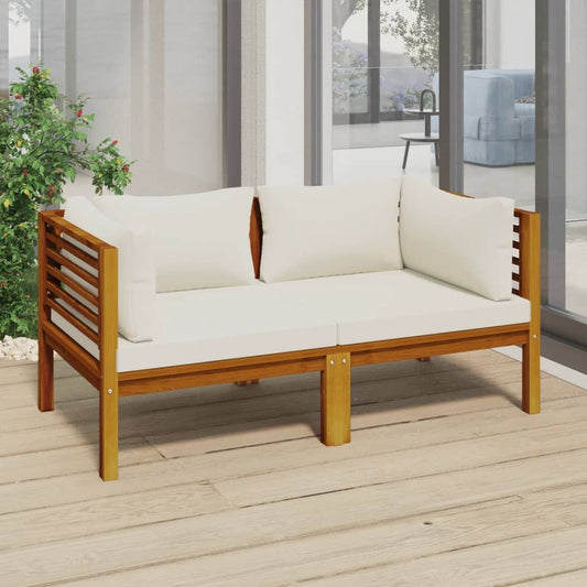 2-Seater Patio Sofa with Cream Cushion Solid Acacia Wood image 1