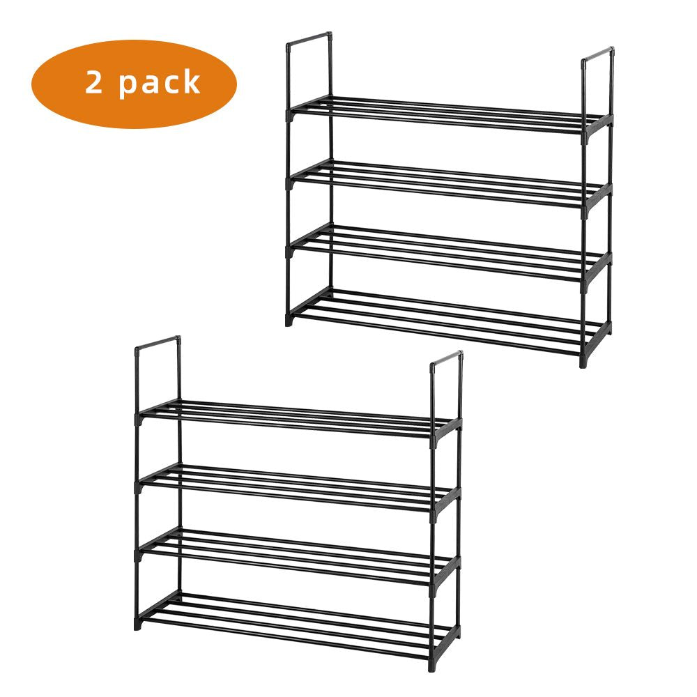 2 Set 4 Tiers Shoe Rack Tower Storage Organizer Gray - With Shoes