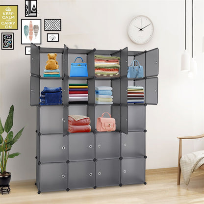 20 Cube Organizer Stackable Plastic Storage Shelves with Hanging Rod Gray - Multiple Configurations