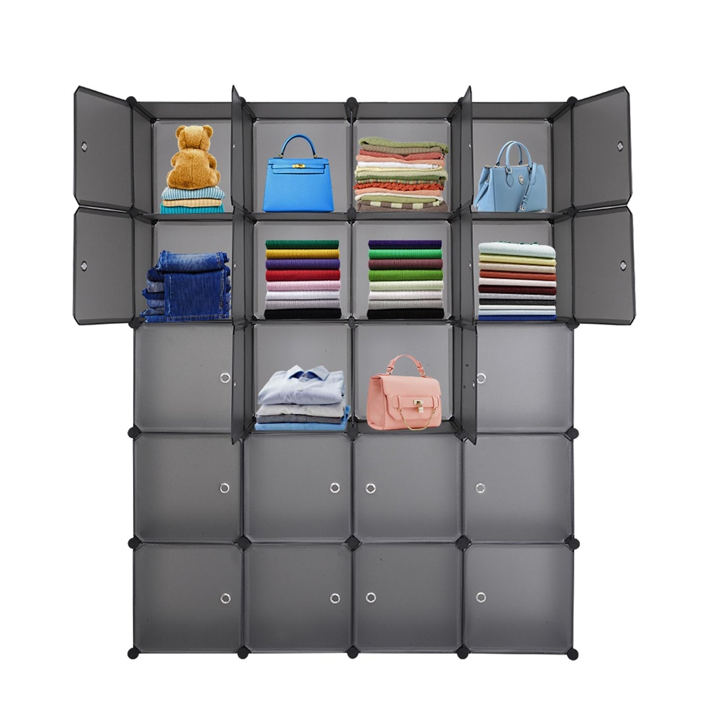 20 Cube Organizer Stackable Plastic Storage Shelves with Hanging Rod Gray - Toy Storage