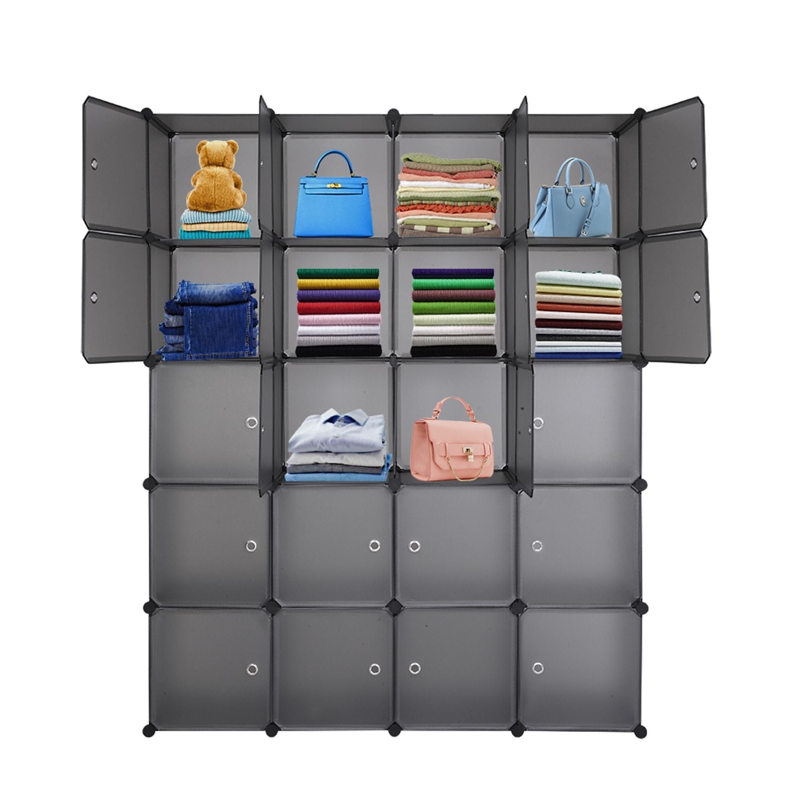 20 Cube Organizer Stackable Plastic Storage Shelves with Hanging Rod Gray - Toy Storage