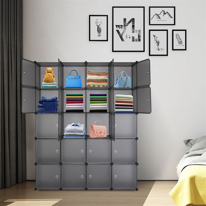 20 Cube Organizer Stackable Plastic Storage Shelves with Hanging Rod Gray - Bedroom Setup