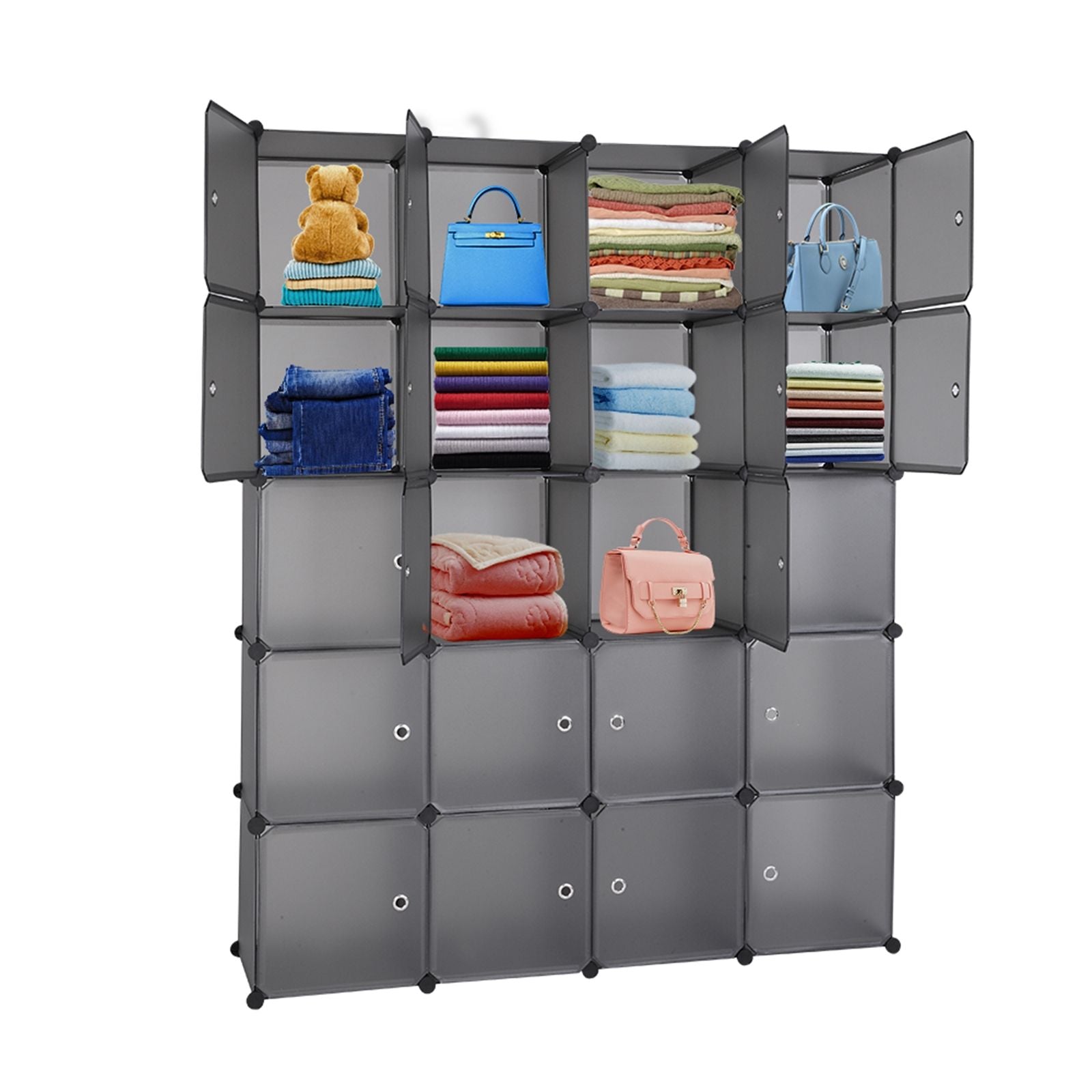 20 Cube Organizer Stackable Plastic Storage Shelves with Hanging Rod Gray - Assembly Parts