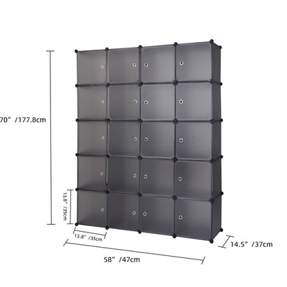 20 Cube Organizer Stackable Plastic Storage Shelves with Hanging Rod Gray - Angle View