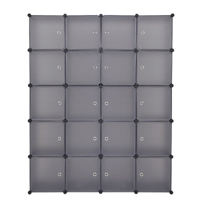 20 Cube Organizer Stackable Plastic Storage Shelves with Hanging Rod Gray - Front View