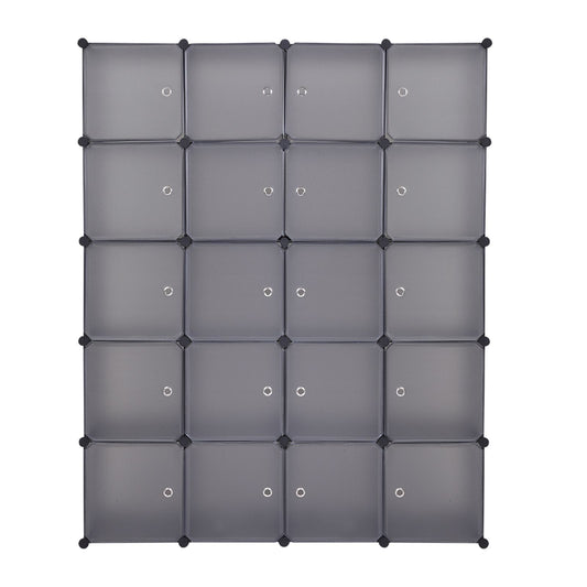 20 Cube Organizer Stackable Plastic Storage Shelves with Hanging Rod Gray - Front View