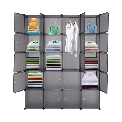 20 Cube Organizer Stackable Plastic Storage Shelves with Hanging Rod Gray - Office Use