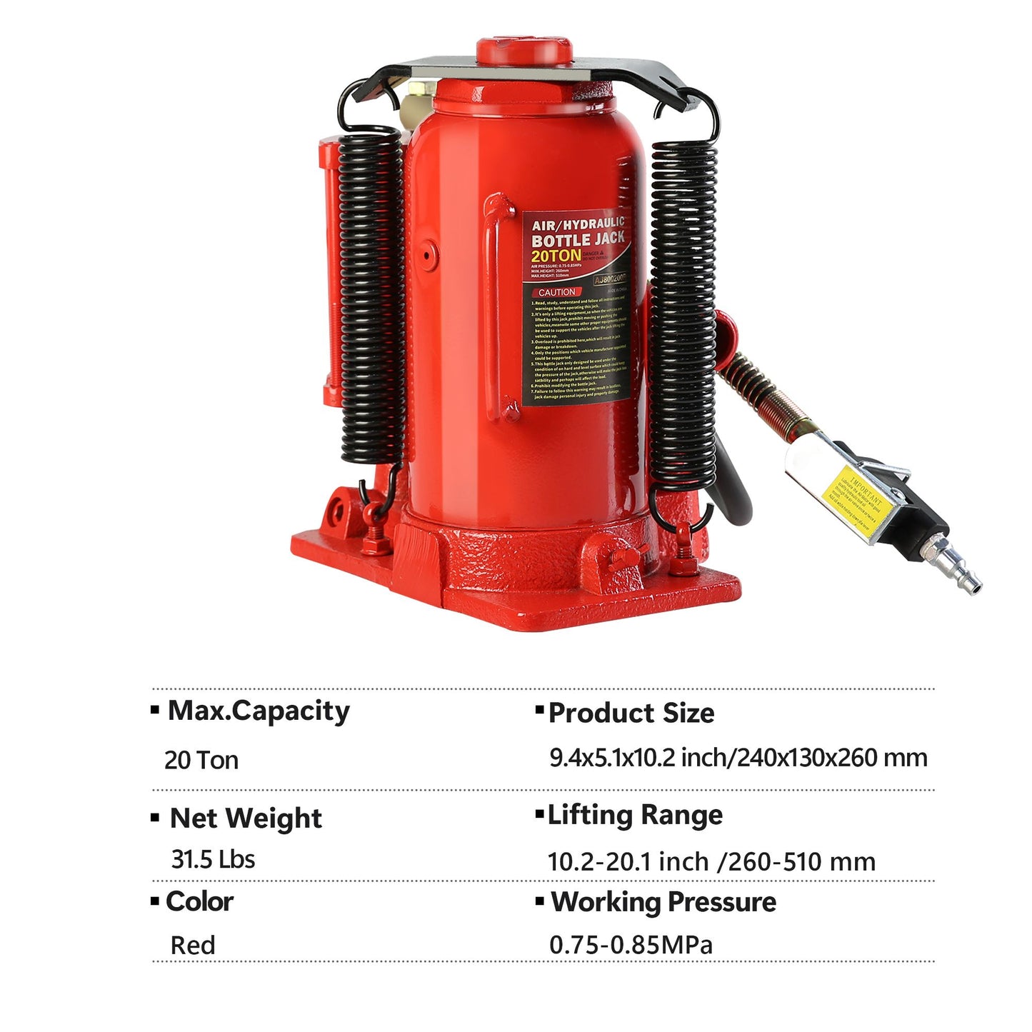 20 Ton Air Hydraulic Bottle Jack, with Manual Hand Pump Used for The Maintenance of Automobiles, Agricultural Vehicles,  image 3
