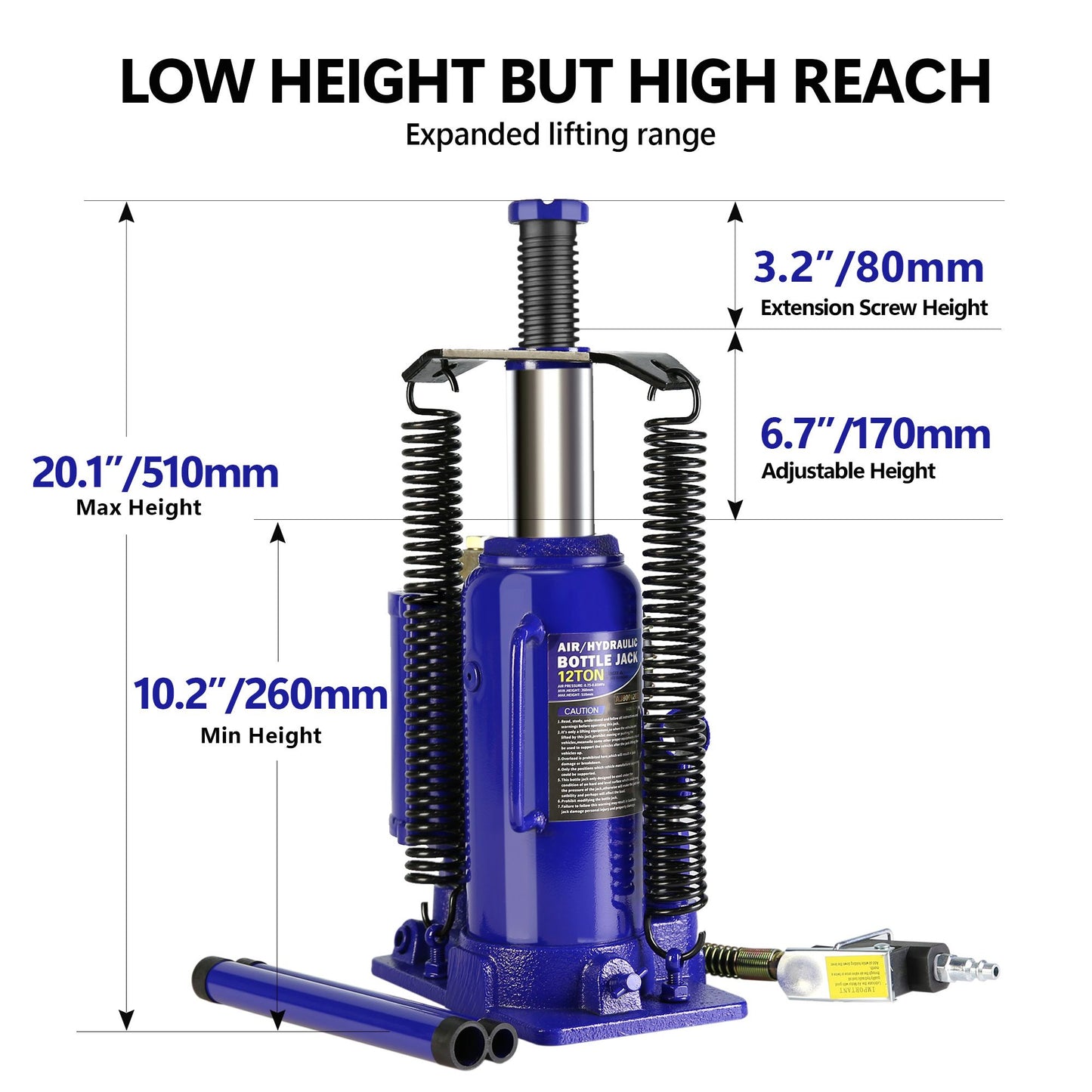20 Ton Pneumatic Air Hydraulic Bottle Jack with Manual Hand Pump Heavy Duty Auto Truck Travel Trailer Repair Lift image 2