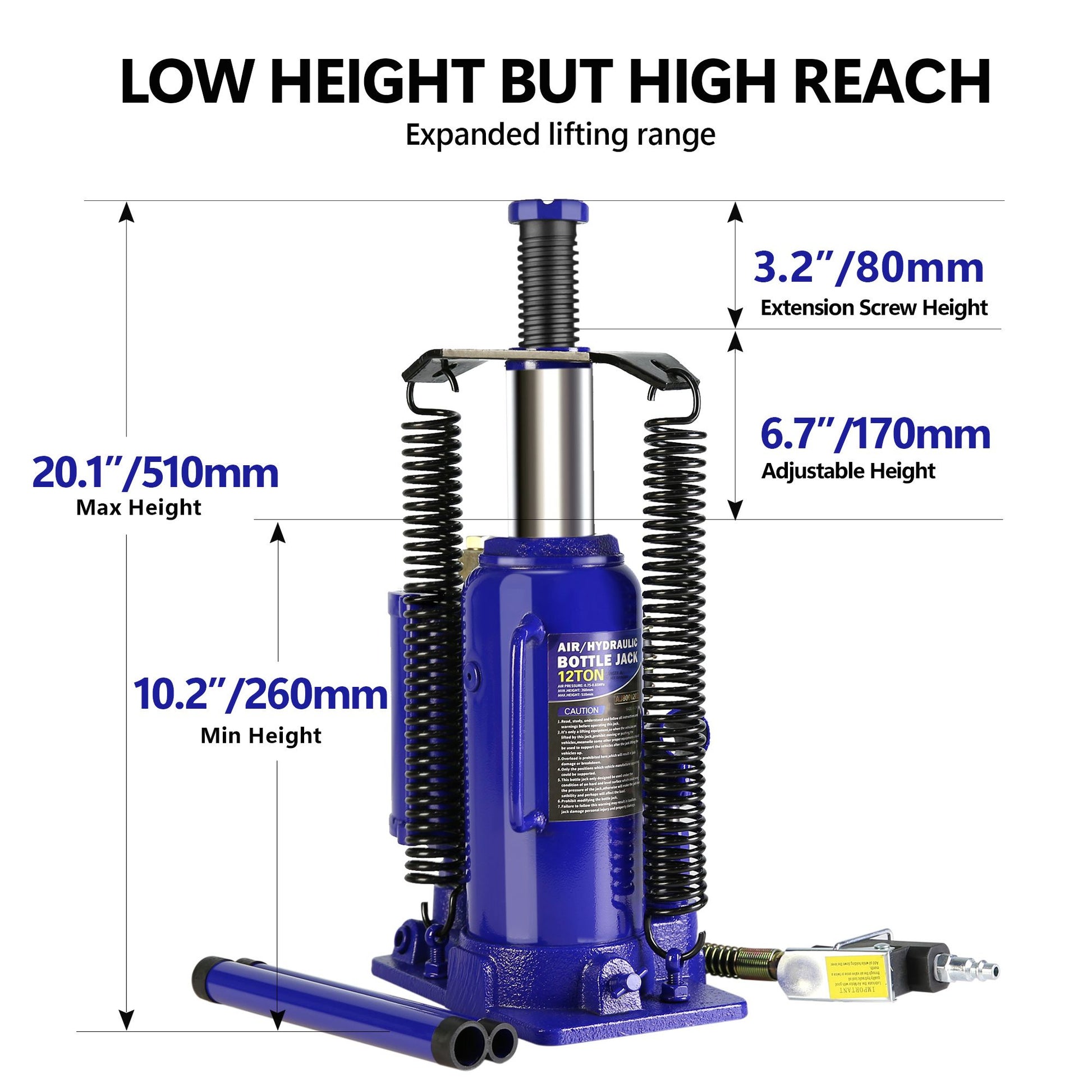 20 Ton Pneumatic Air Hydraulic Bottle Jack with Manual Hand Pump Heavy Duty Auto Truck Travel Trailer Repair Lift image 2