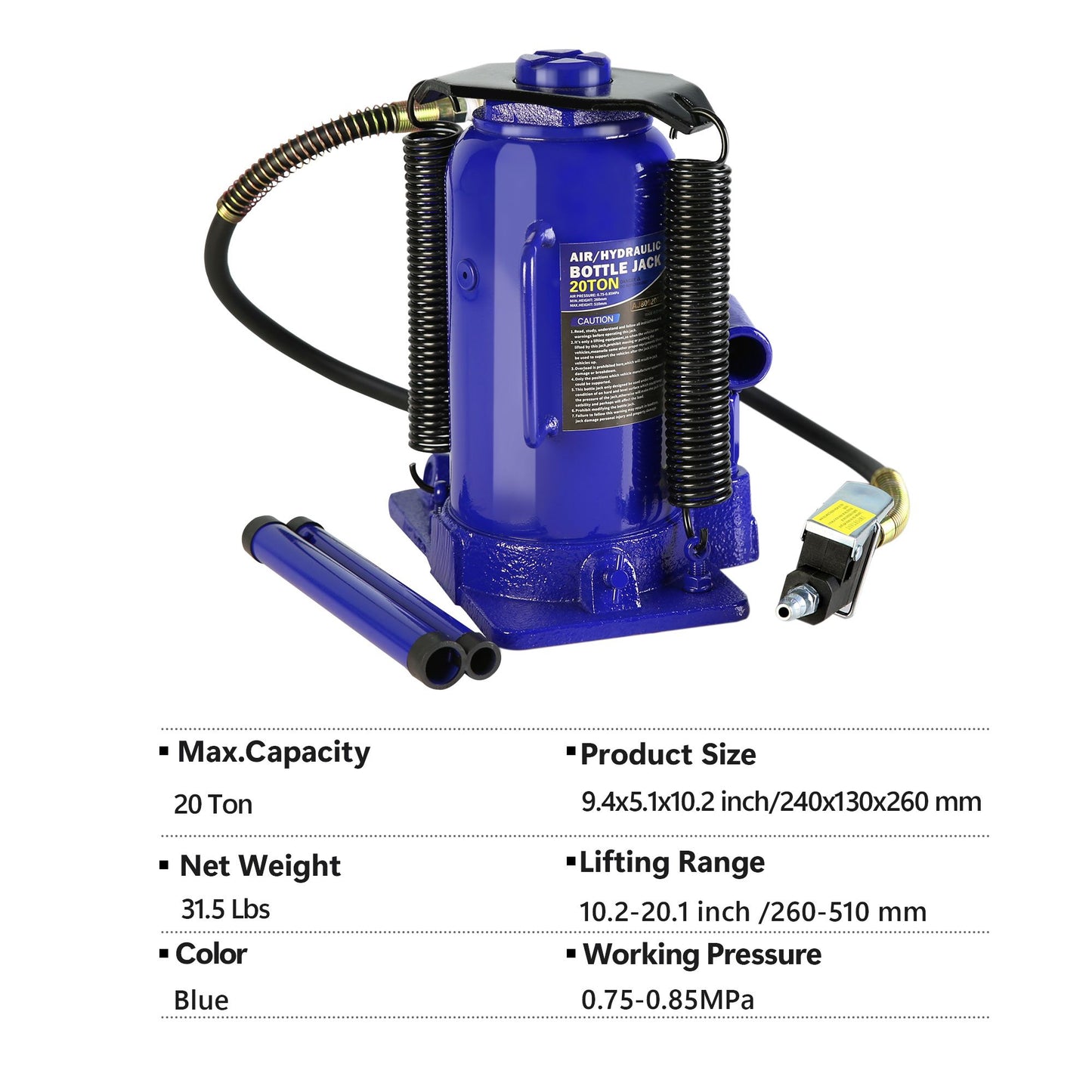 20 Ton Pneumatic Air Hydraulic Bottle Jack with Manual Hand Pump Heavy Duty Auto Truck Travel Trailer Repair Lift image 3