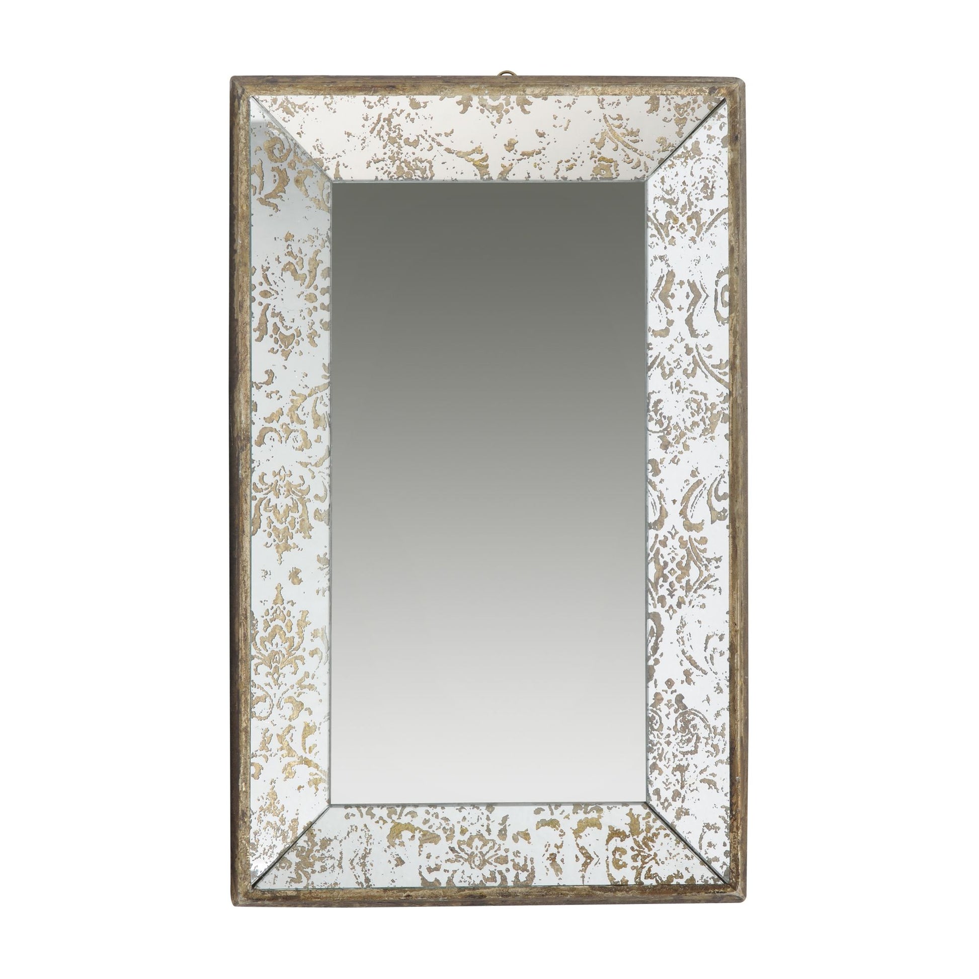 Side view of antique silver mirror showing depth