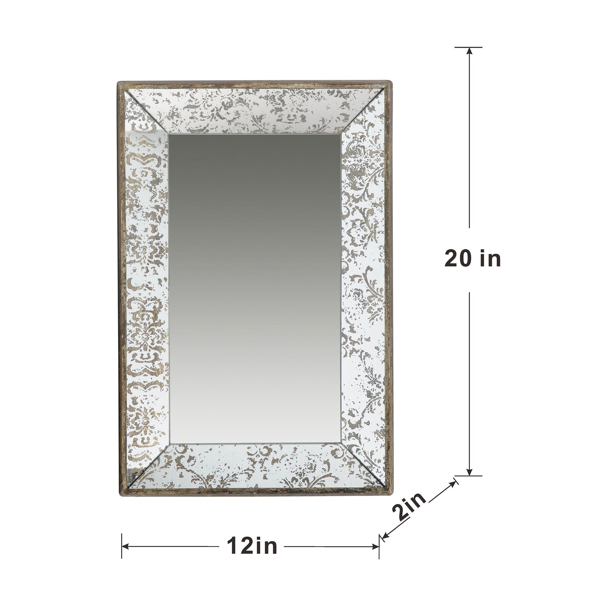 20" x 12" Antique Silver Rectangle Mirror with Floral Accents, Mirrored Display Tray, Hanging Wall Mirror image 13