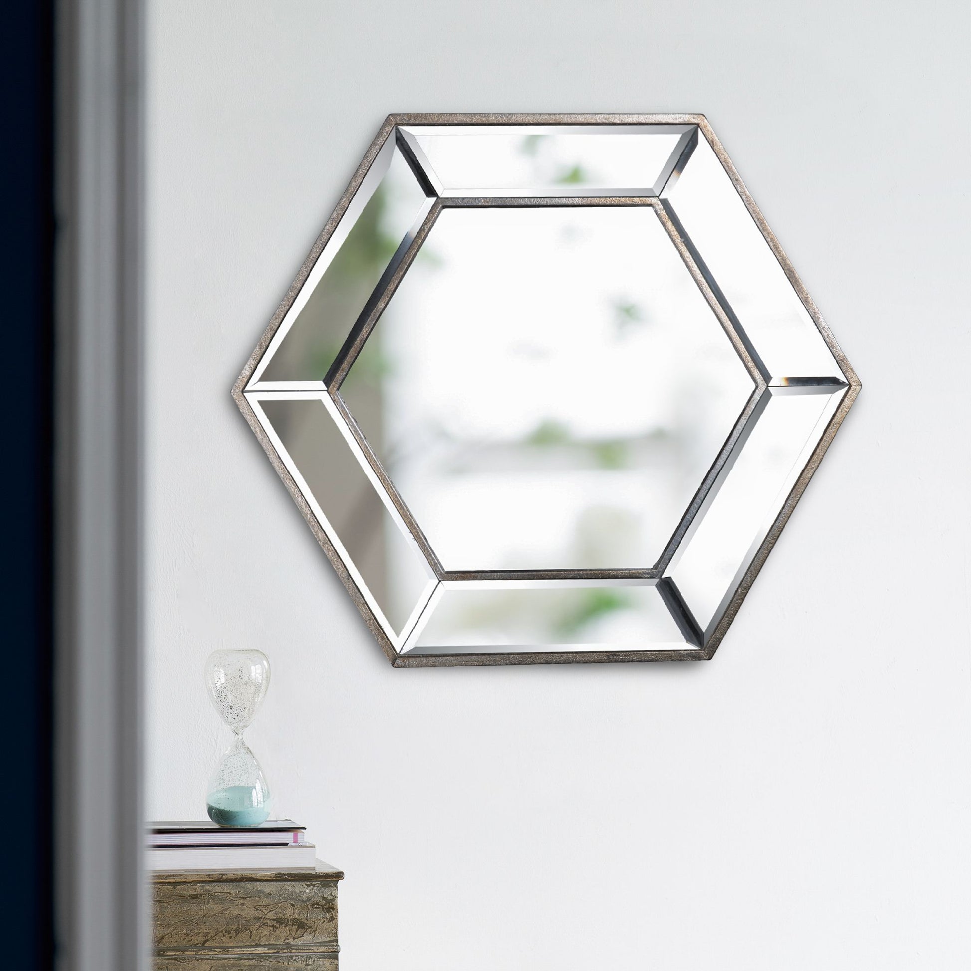 Modern hexagon mirror as entryway decor