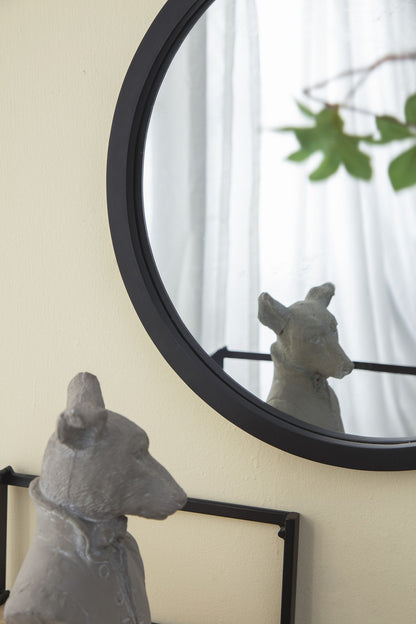 20" x 20" Circle Wall Mirror with Wooden Frame and Black Finish, Wall Mirror for Living Room, Dining Room, Foyer, Bathro image 9