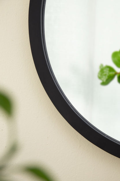 20" x 20" Circle Wall Mirror with Wooden Frame and Black Finish, Wall Mirror for Living Room, Dining Room, Foyer, Bathro image 11