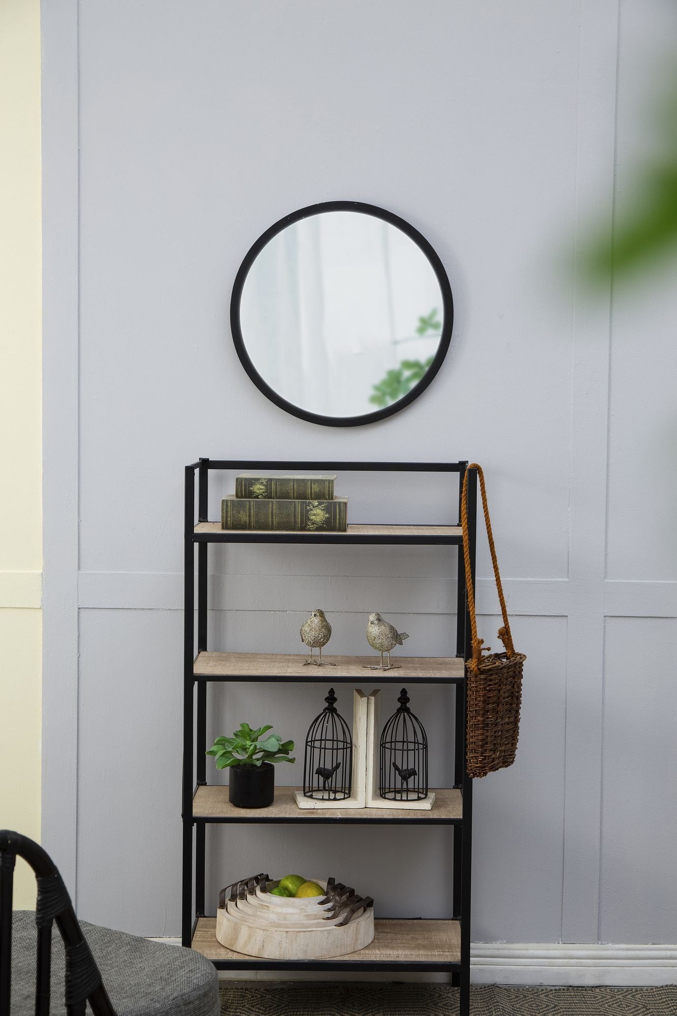 20" x 20" Circle Wall Mirror with Wooden Frame and Black Finish, Wall Mirror for Living Room, Dining Room, Foyer, Bathro image 2