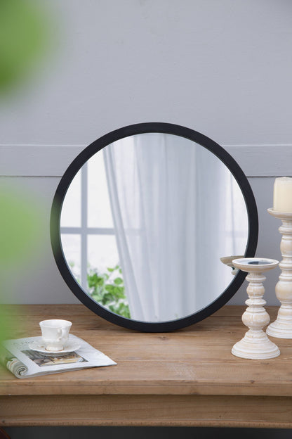 20" x 20" Circle Wall Mirror with Wooden Frame and Black Finish, Wall Mirror for Living Room, Dining Room, Foyer, Bathro image 8