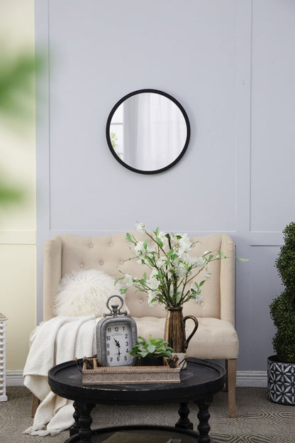20" x 20" Circle Wall Mirror with Wooden Frame and Black Finish, Wall Mirror for Living Room, Dining Room, Foyer, Bathro image 12