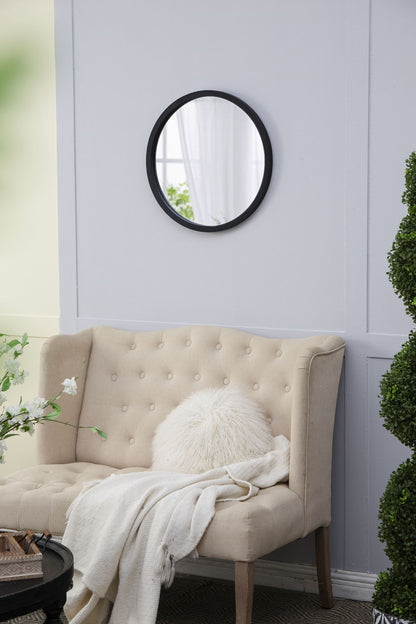 20" x 20" Circle Wall Mirror with Wooden Frame and Black Finish, Wall Mirror for Living Room, Dining Room, Foyer, Bathro image 4