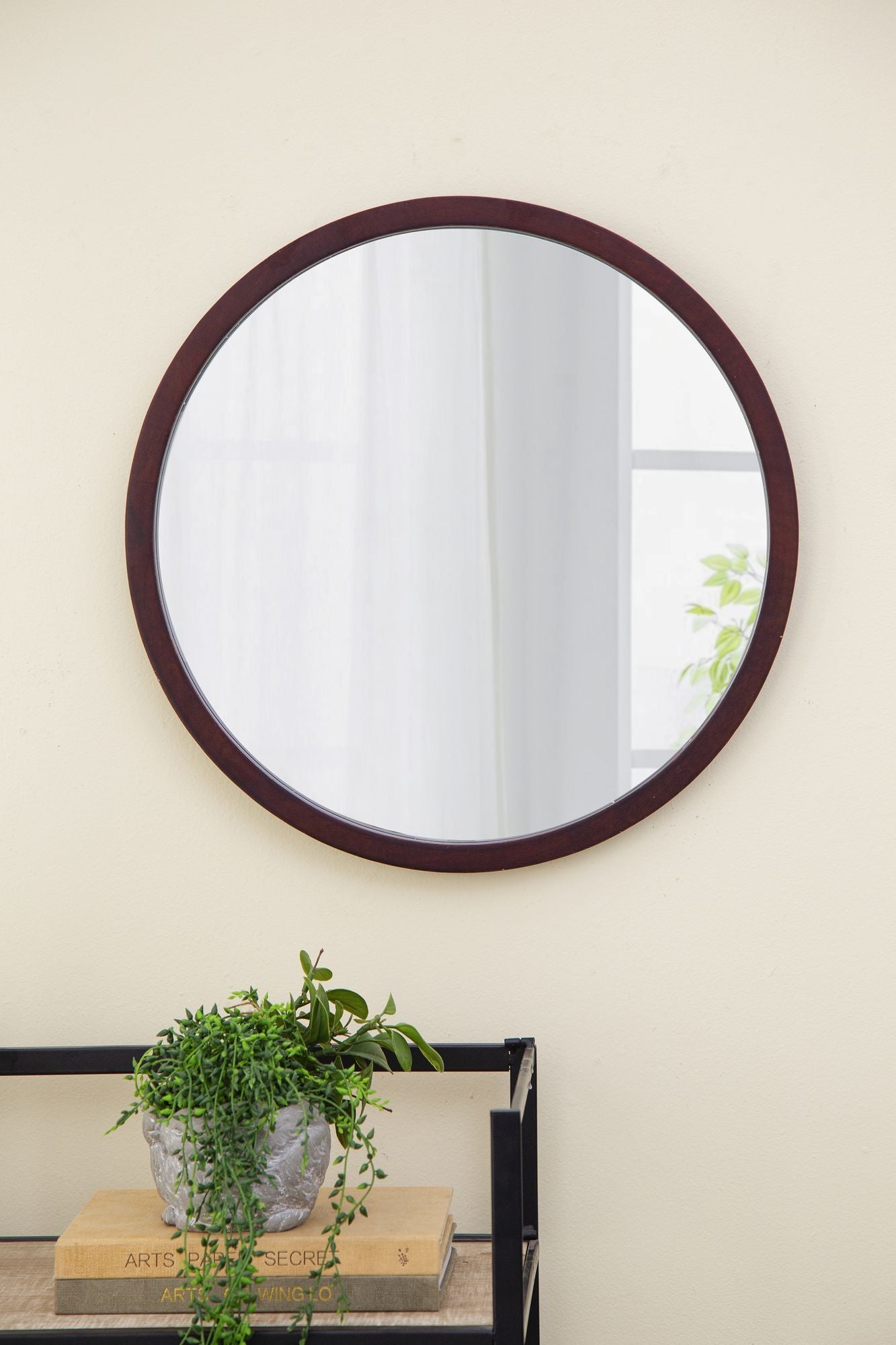 20" x 20" Circle Wall Mirror with Wooden Frame and Walnut Finish,Wall Mirror for Living Room Dining Room image 10
