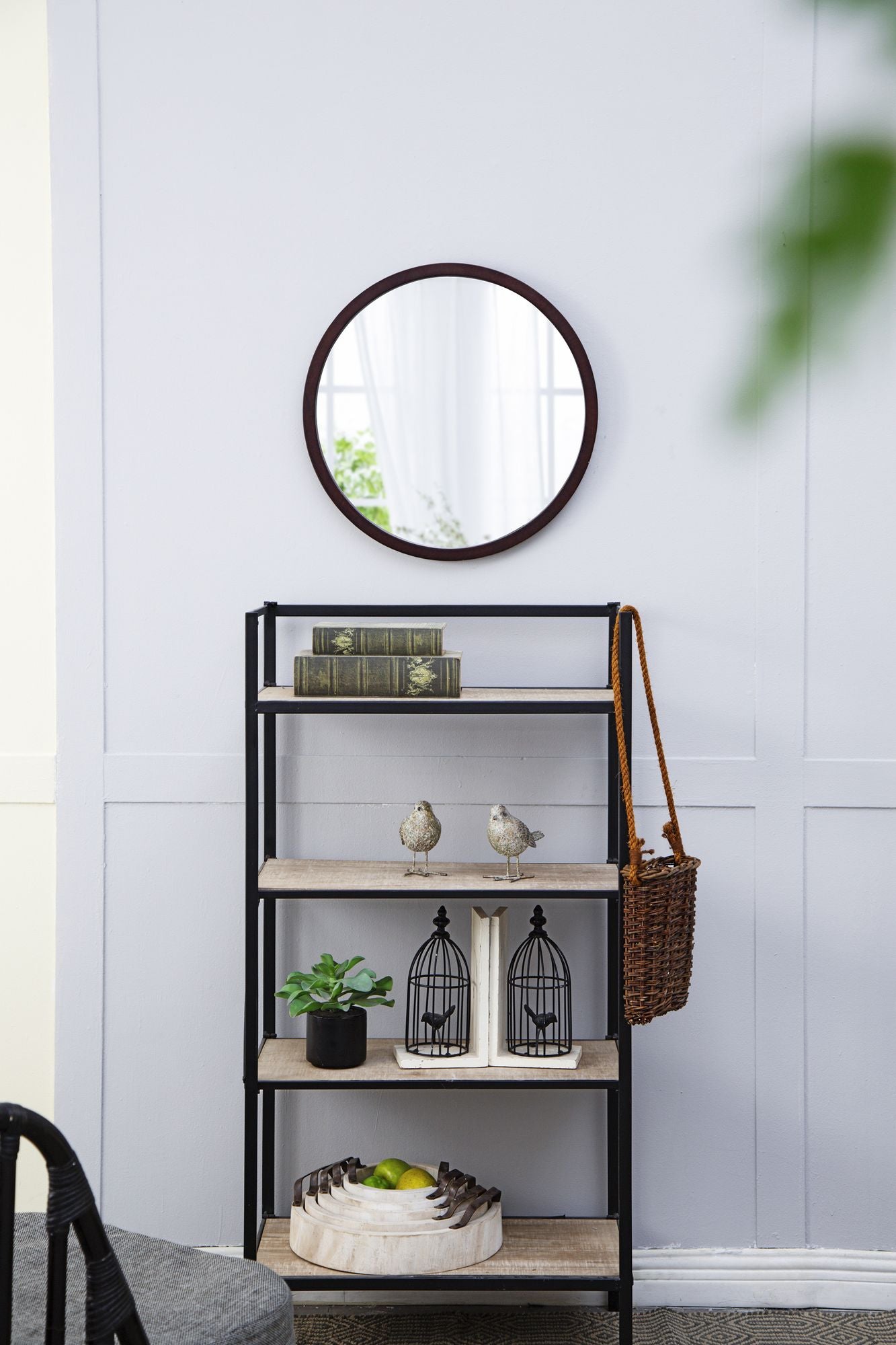 20" x 20" Circle Wall Mirror with Wooden Frame and Walnut Finish,Wall Mirror for Living Room Dining Room image 3