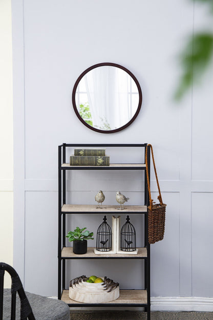 20" x 20" Circle Wall Mirror with Wooden Frame and Walnut Finish,Wall Mirror for Living Room Dining Room image 3