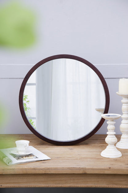 20" x 20" Circle Wall Mirror with Wooden Frame and Walnut Finish,Wall Mirror for Living Room Dining Room image 9