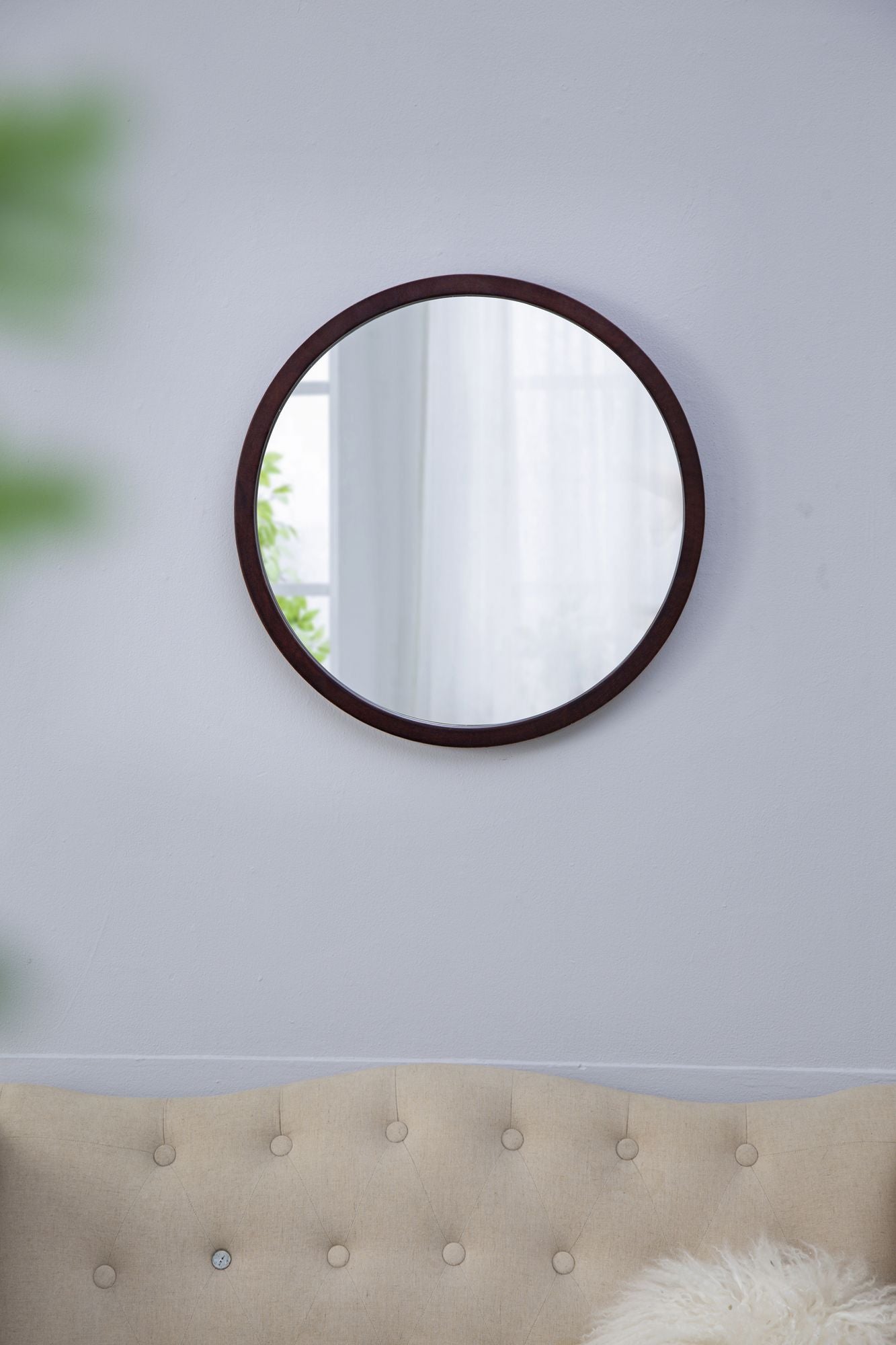 20" x 20" Circle Wall Mirror with Wooden Frame and Walnut Finish,Wall Mirror for Living Room Dining Room image 5