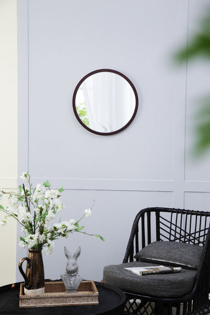 20" x 20" Circle Wall Mirror with Wooden Frame and Walnut Finish,Wall Mirror for Living Room Dining Room image 4