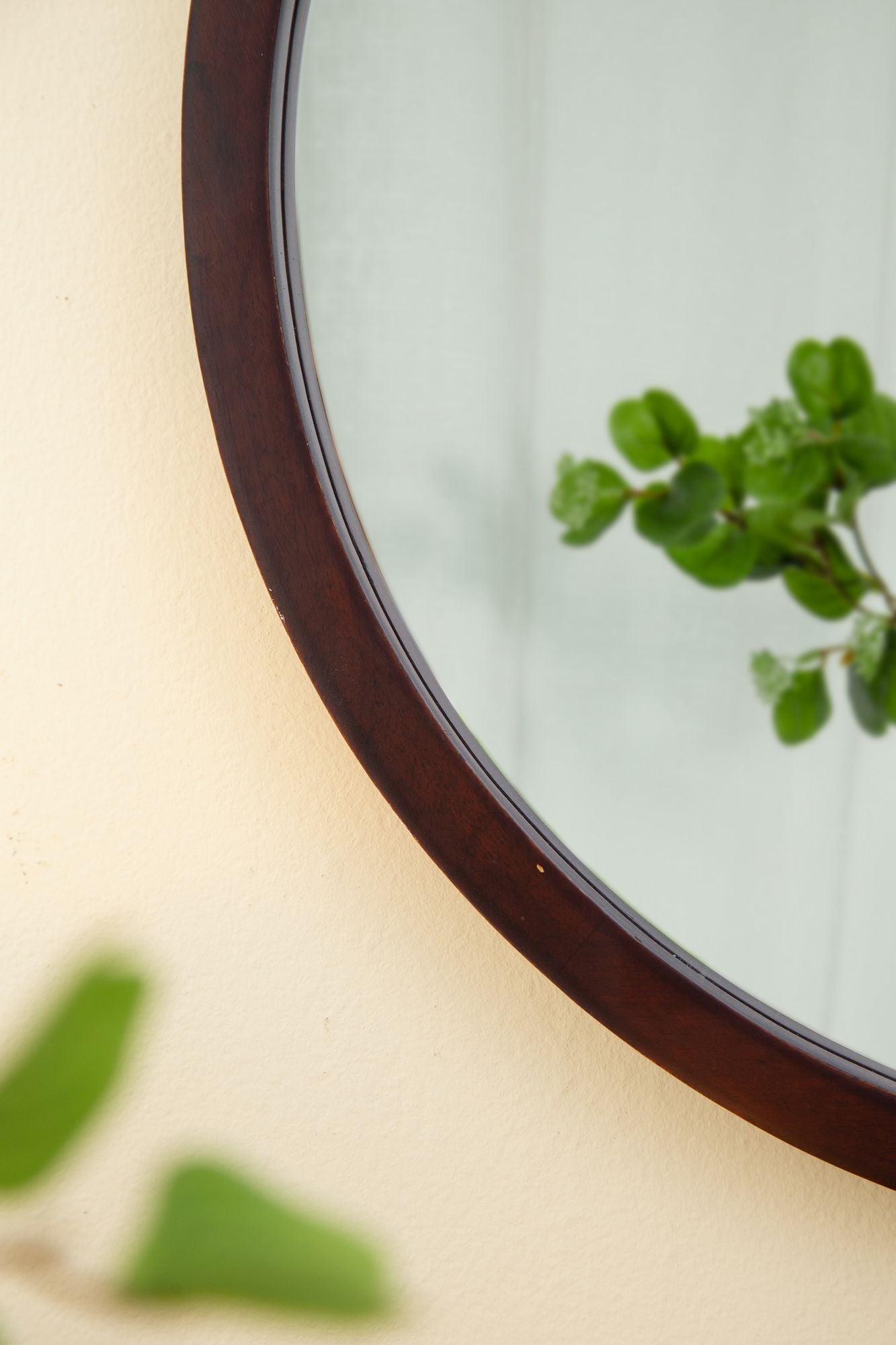 20" x 20" Circle Wall Mirror with Wooden Frame and Walnut Finish,Wall Mirror for Living Room Dining Room image 1