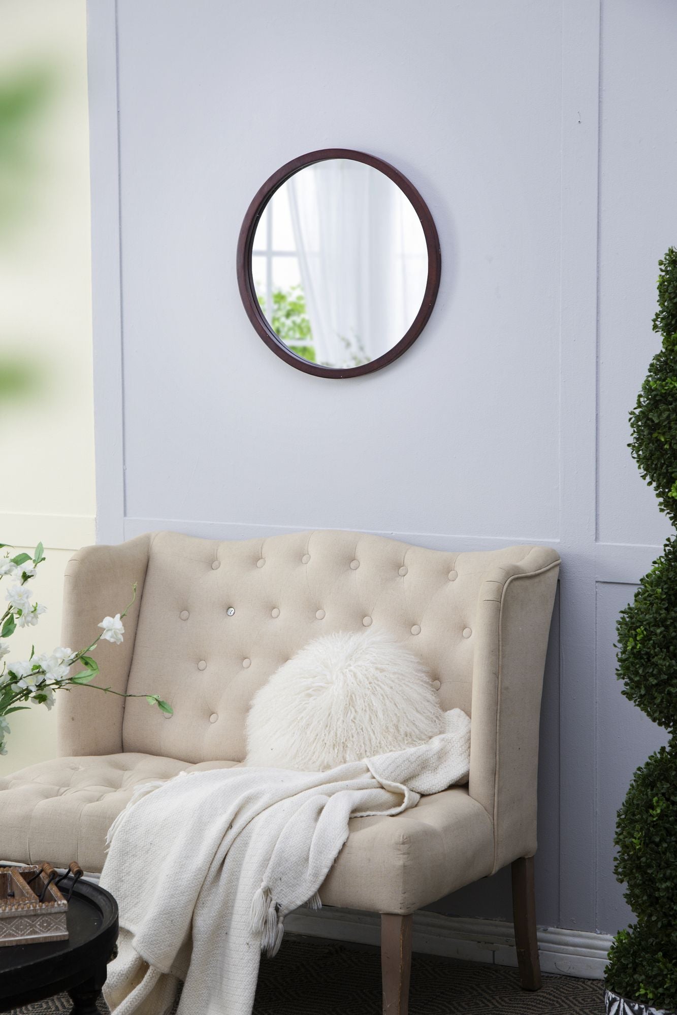 20" x 20" Circle Wall Mirror with Wooden Frame and Walnut Finish,Wall Mirror for Living Room Dining Room image 8