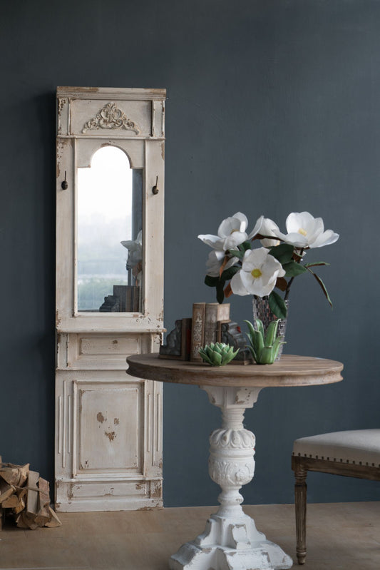20x76 inch vintage antique white wall mirror with distressed finish - front view