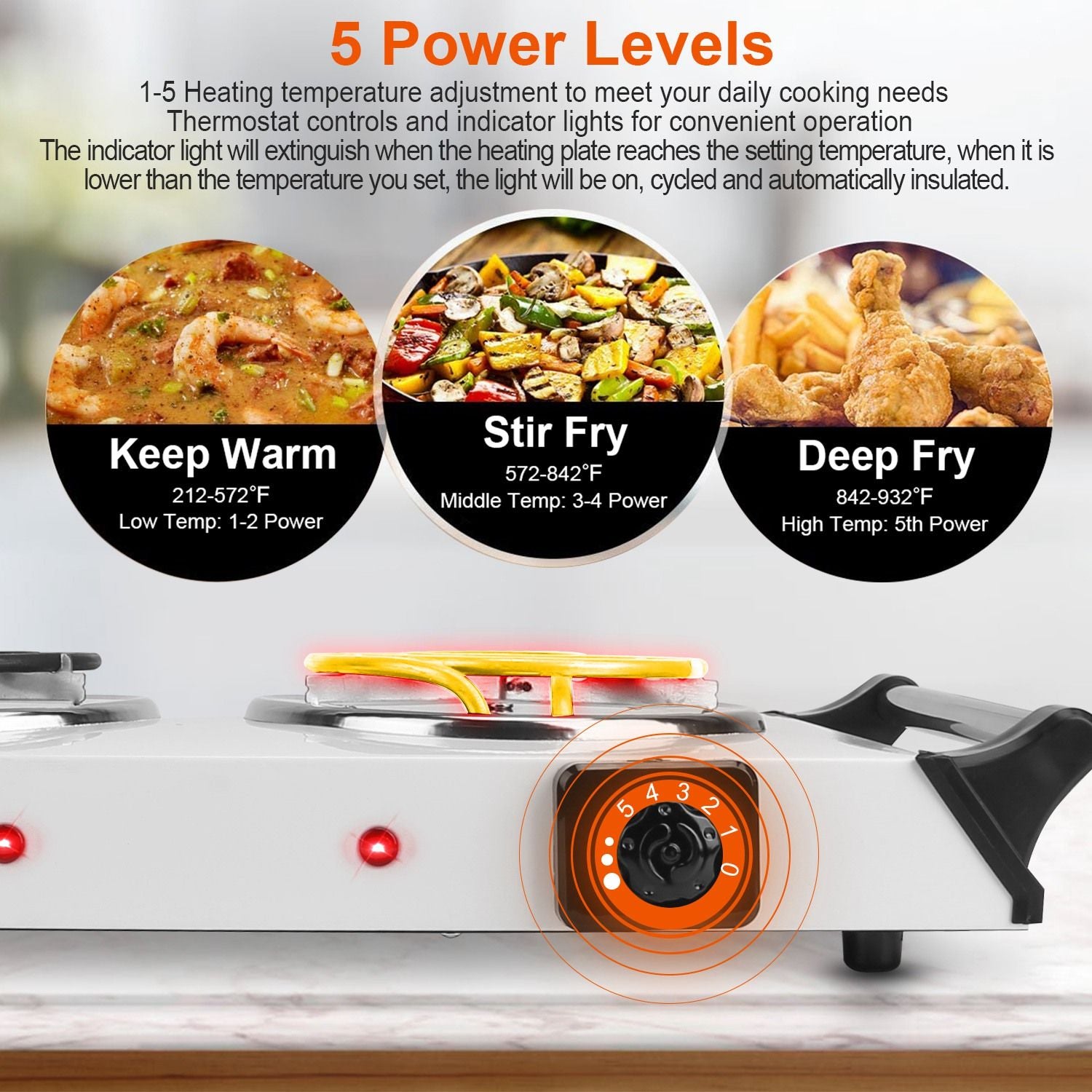 2000W Electric Dual Burner Portable Coil Heating Hot Plate Stove Countertop RV Hotplate with 5 Temperature Adjustments P image 10