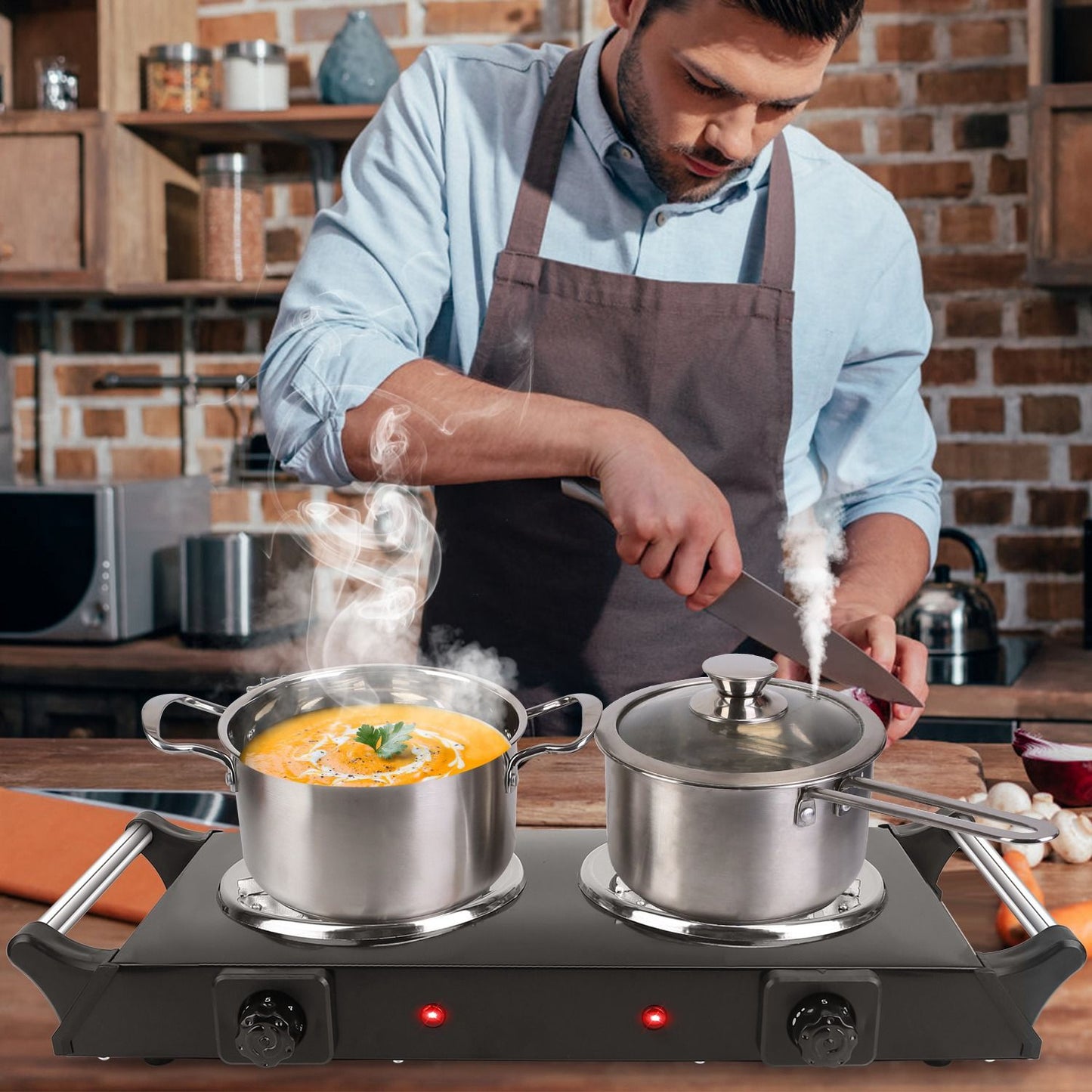 2000W Electric Dual Burner Portable Coil Heating Hot Plate Stove Countertop RV Hotplate with 5 Temperature Adjustments P image 3