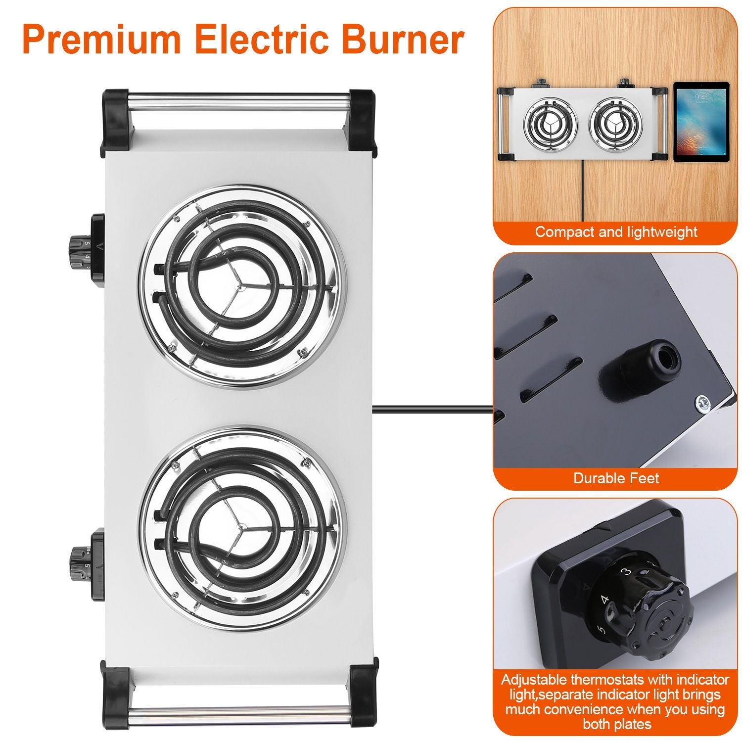 2000W Electric Dual Burner Portable Coil Heating Hot Plate Stove Countertop RV Hotplate with 5 Temperature Adjustments P image 9