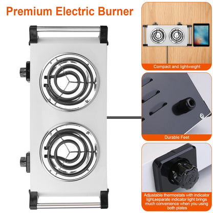 2000W Electric Dual Burner Portable Coil Heating Hot Plate Stove Countertop RV Hotplate with 5 Temperature Adjustments P image 9